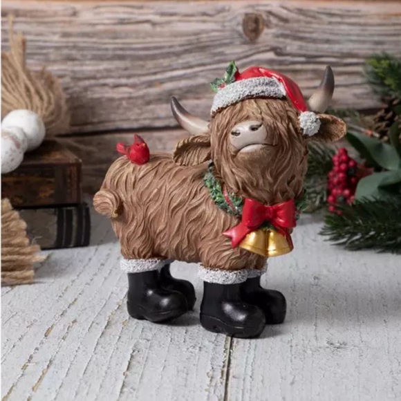 New 2025 Hobby Lobby Holiday Highland Cows Set Of 2 with Boots Christmas Decor - Picture 11 of 14